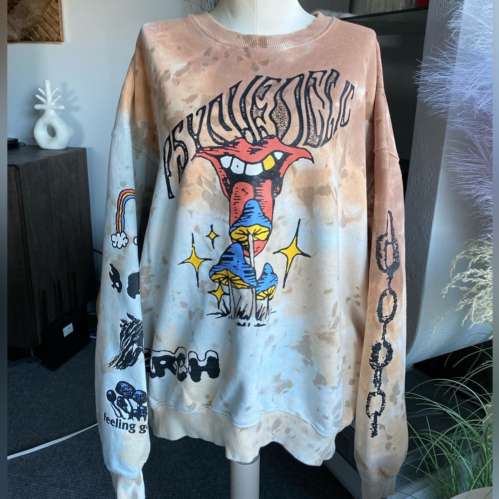 Psychedelic Research Mushroom Tie Dye Sweatshirt grunge nirvana online ceramics